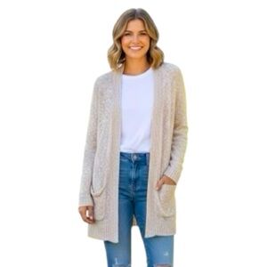 Belldini Women's Marled Slub Knit Cream Open Front Cardigan Sweater Size Medium